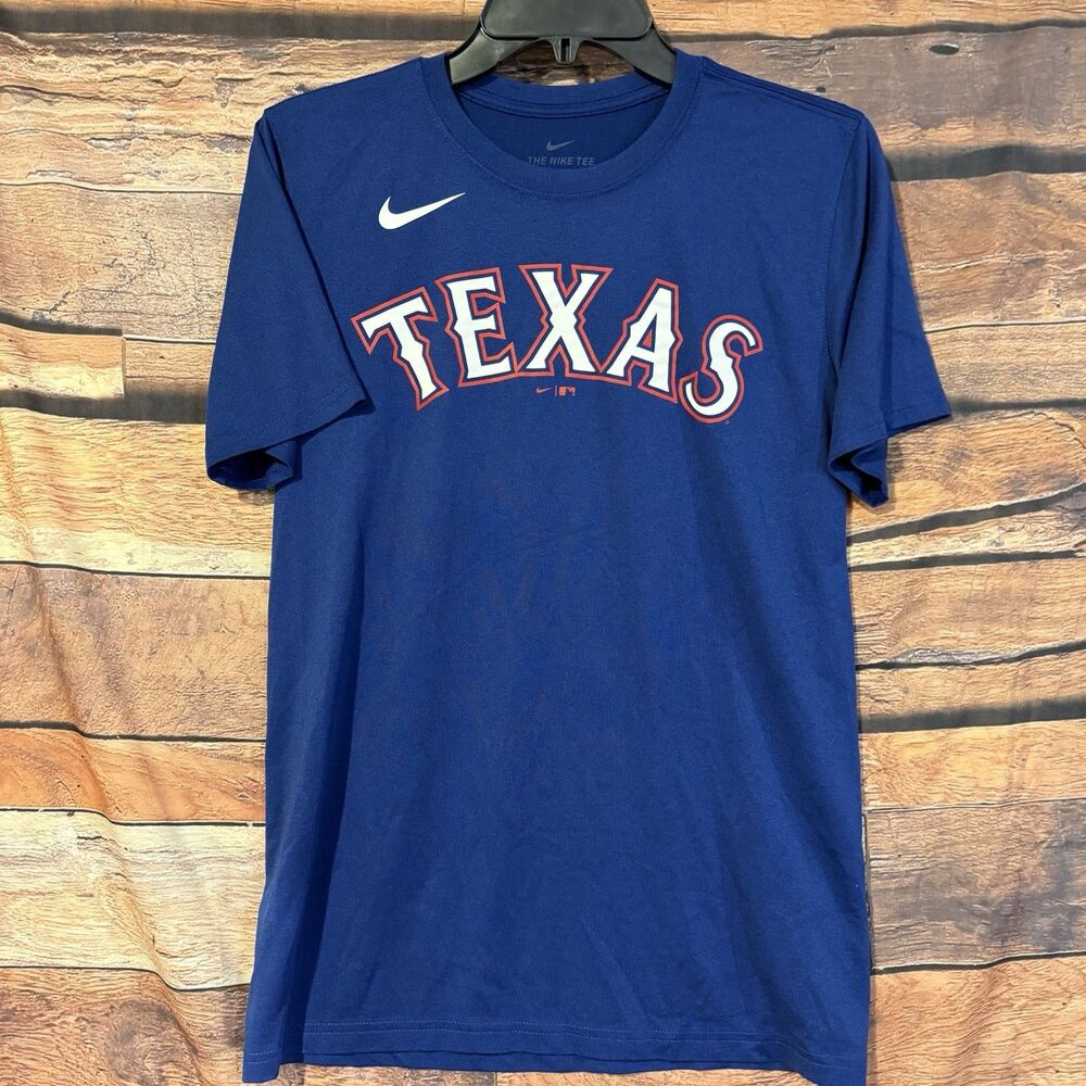 Nike Dri-FIT Texas Rangers Shirt Mens Small S Blue MLB Legend Wordmark N922 Tee